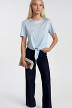 Tie Detail Crew Neck Blue T-Shirt