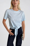 Tie Detail Crew Neck Blue T-Shirt