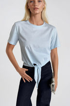 Tie Detail Crew Neck Blue T-Shirt