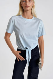 Tie Detail Bicycle Collar Blue T-Shirt