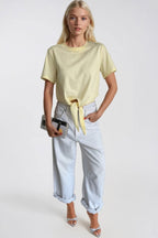 Tie Detail Crew Neck Yellow T-Shirt