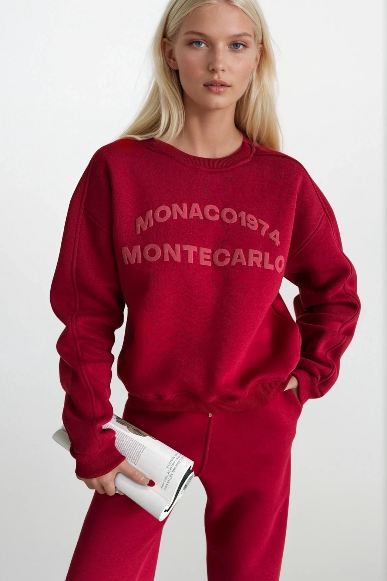 Waist Elastic Boru Leg Burgundy Tracksuit Alti
