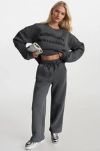 Crew Neck Kabartma Baskili Anthracite Sweatshirt