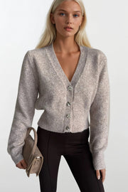 V-Neck Embellished Stone Knit Cardigan