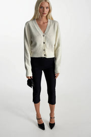 V-Neck Accessory Detail Knit Ecru Cardigan