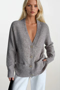 Accessory Detail V-Neck Gray Knit Cardigan