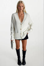 Accessory Detail V-Neck Ecru Knit Cardigan