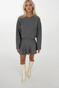Crew Neck Waist-Fitted Gray Dress