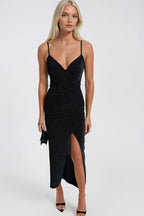 Kruvaze Strappy Slit Detail Silver Dress