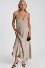 Strappy V-Neck Maxi Modal Beige Dress