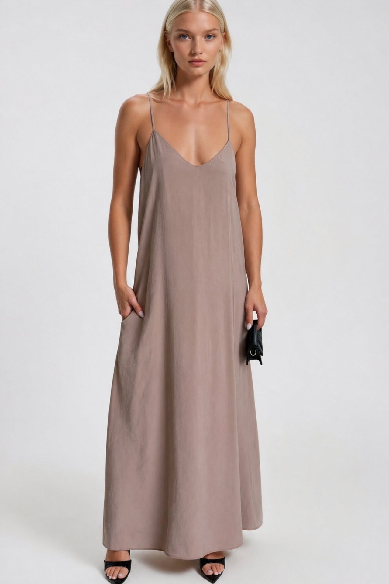 Strappy V-Neck Maxi Modal Mink Dress