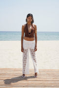 Drawstring Waist Lace White Pants