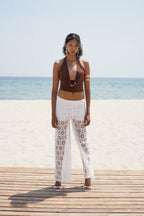 Drawstring Waist Lace White Pants