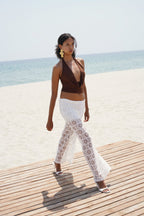 Drawstring Waist Lace White Pants