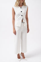 Wide Leg Midi Length White Pants