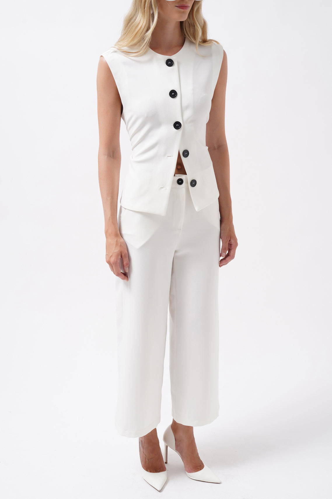 Wide Leg Midi Length White Pants