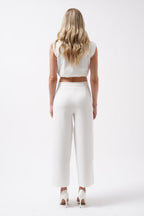 Wide Leg Midi Length White Pants