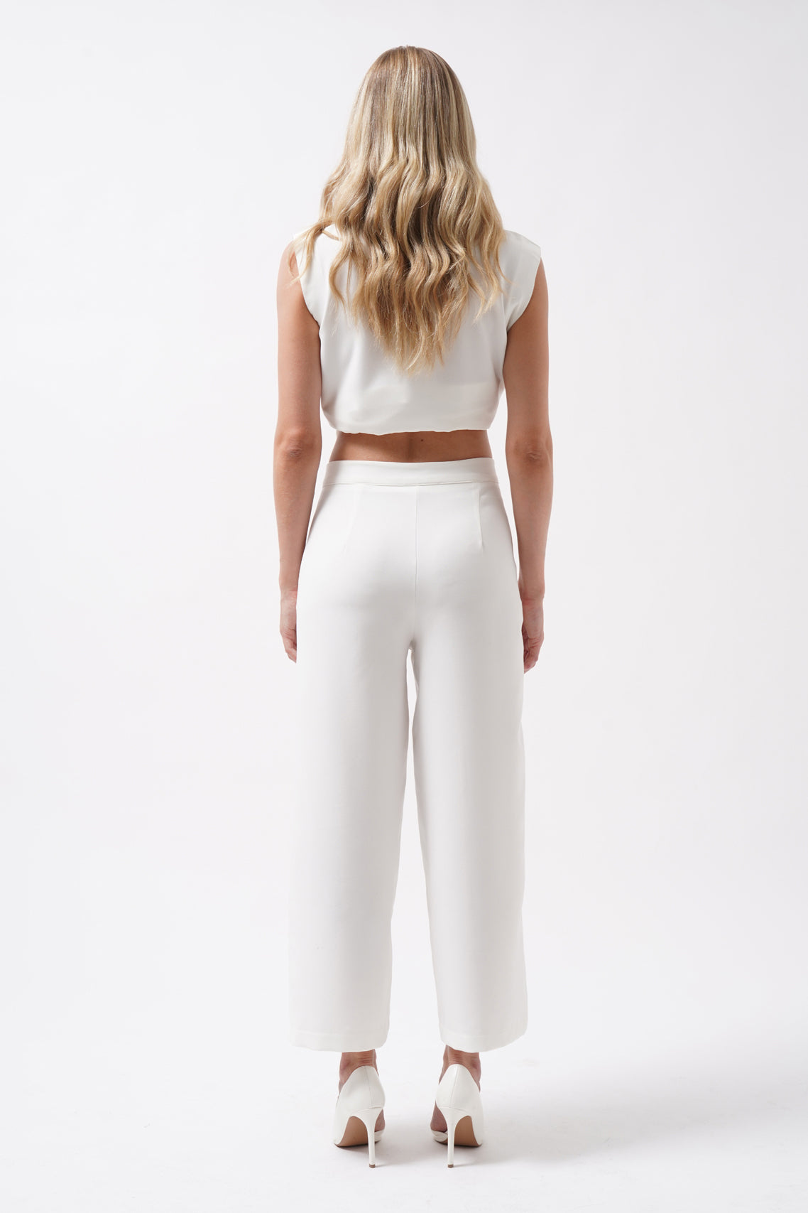 Wide Leg Midi Length White Pants