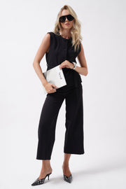 Wide Leg Midi Length Black Trousers