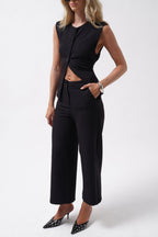 Wide Leg Midi Length Black Pants