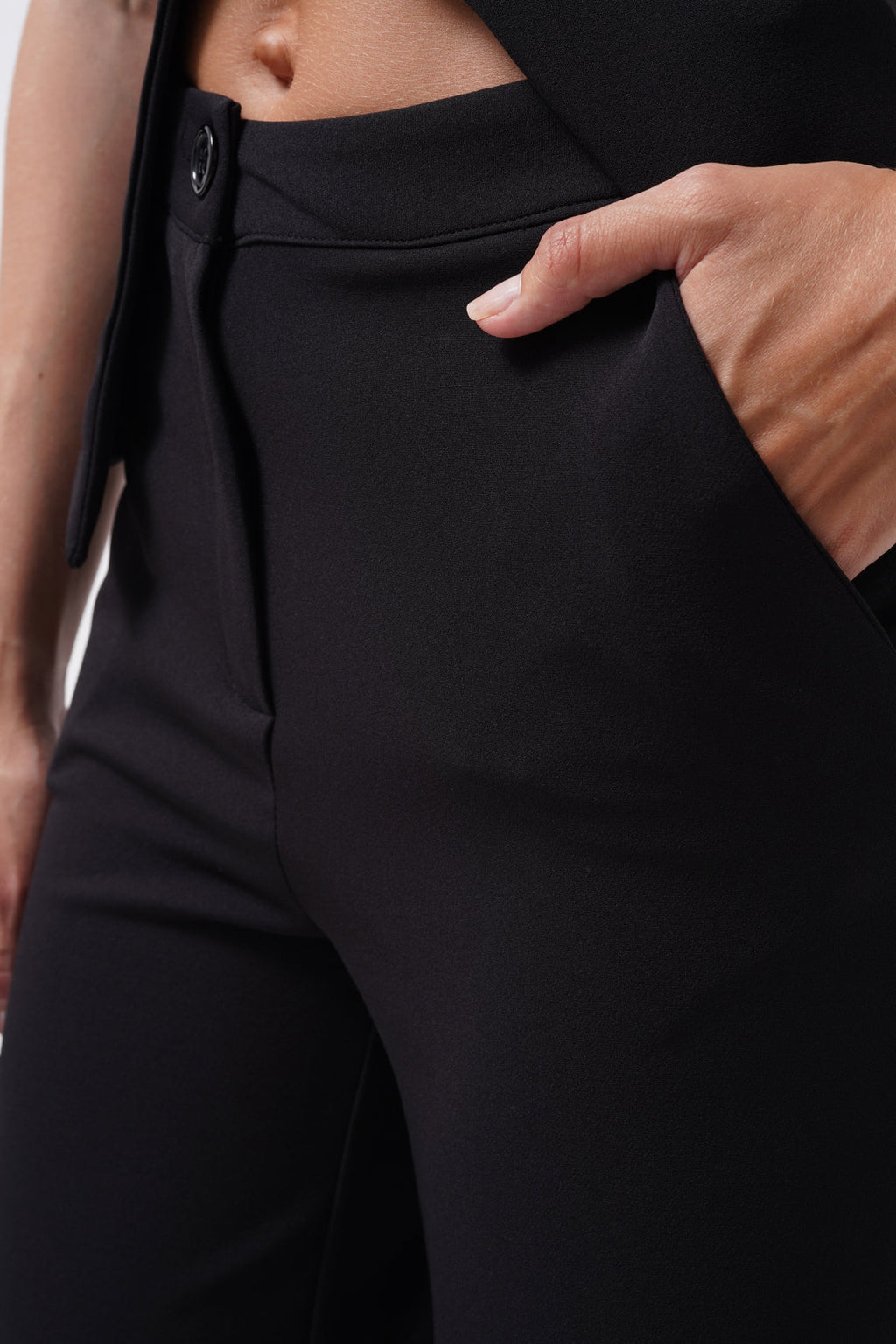 Wide Leg Midi Length Black Pants