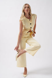 Wide Leg Midi Length Yellow Trousers