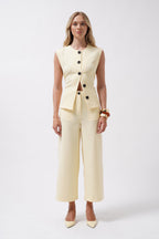 Wide Leg Midi Length Yellow Pants