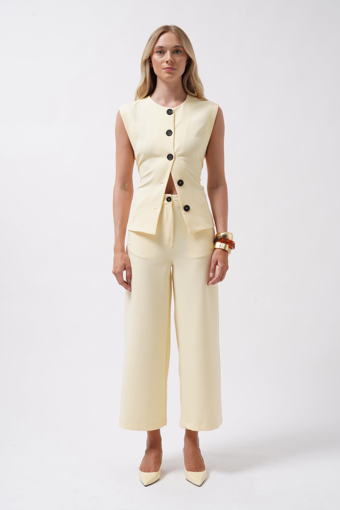 Wide Leg Midi Length Yellow Pants