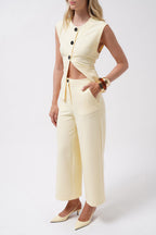Wide Leg Midi Length Yellow Pants