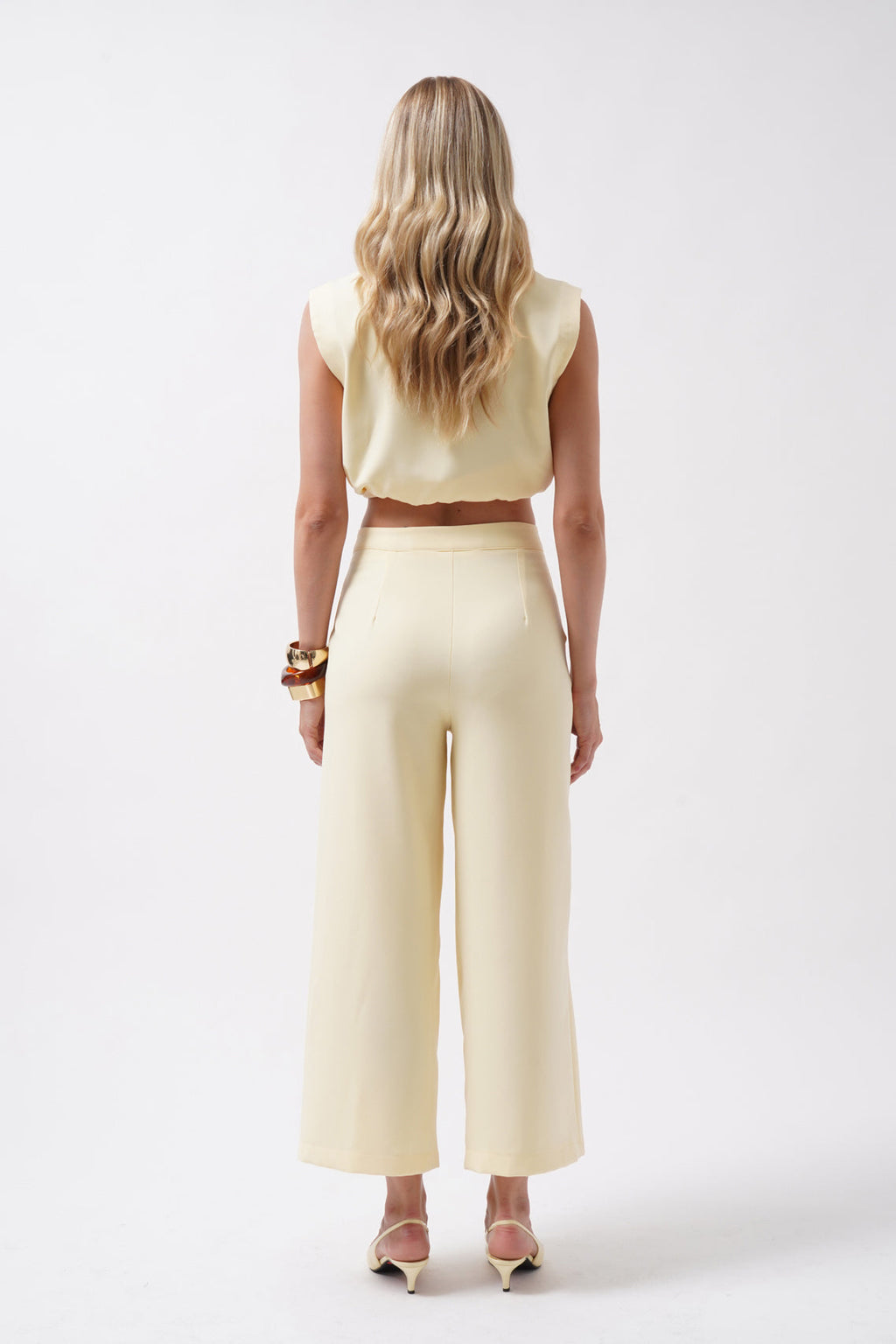 Wide Leg Midi Length Yellow Pants