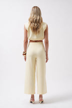 Wide Leg Midi Length Yellow Pants