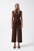 Wide Leg Midi Length Brown Pants