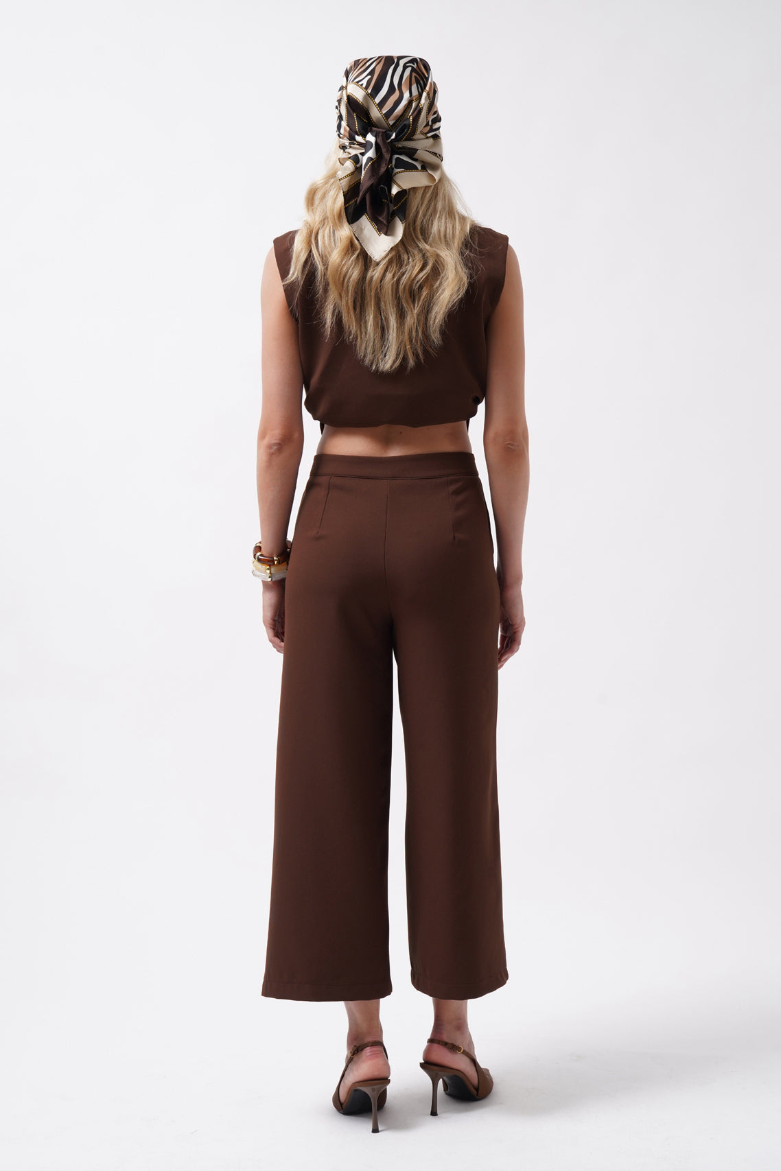 Wide Leg Midi Length Brown Pants