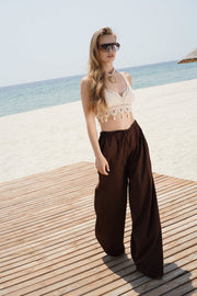 Lace Detail Cotton Brown Trousers