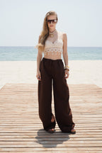 Drawstring Detail Cotton Brown Pants