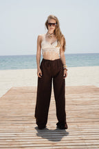 Drawstring Detail Cotton Brown Pants