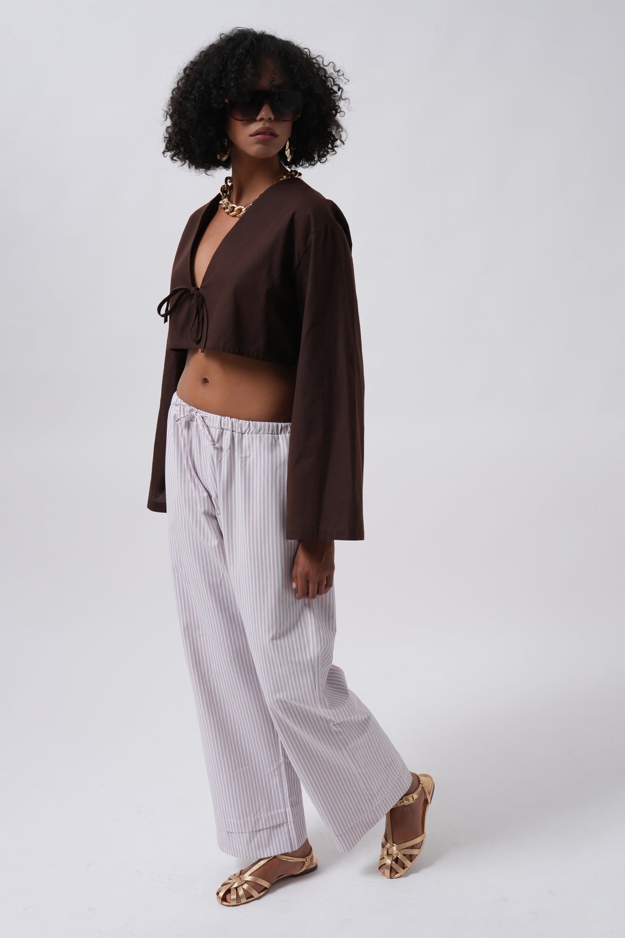 Striped Elastic Waist Pink Pants