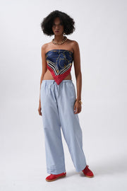 Striped Elastic Waist Blue Trousers