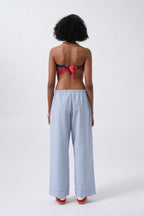 Striped Elastic Waist Blue Pants