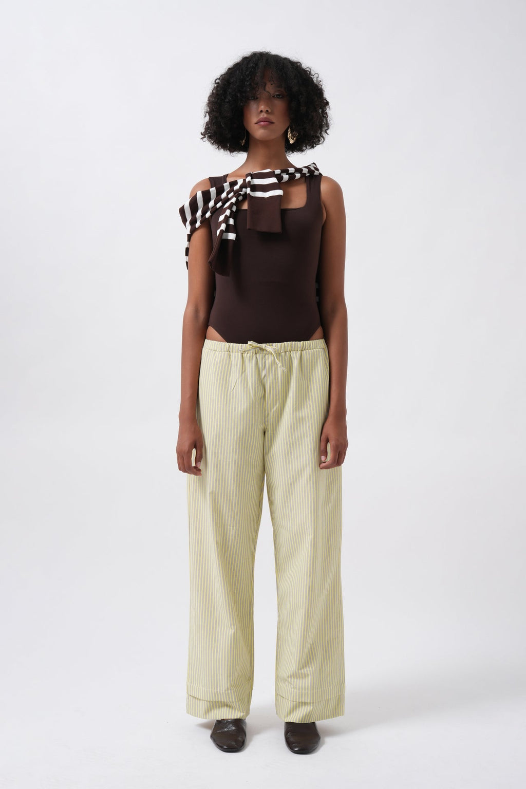 Striped Elastic Waist Yellow Pants
