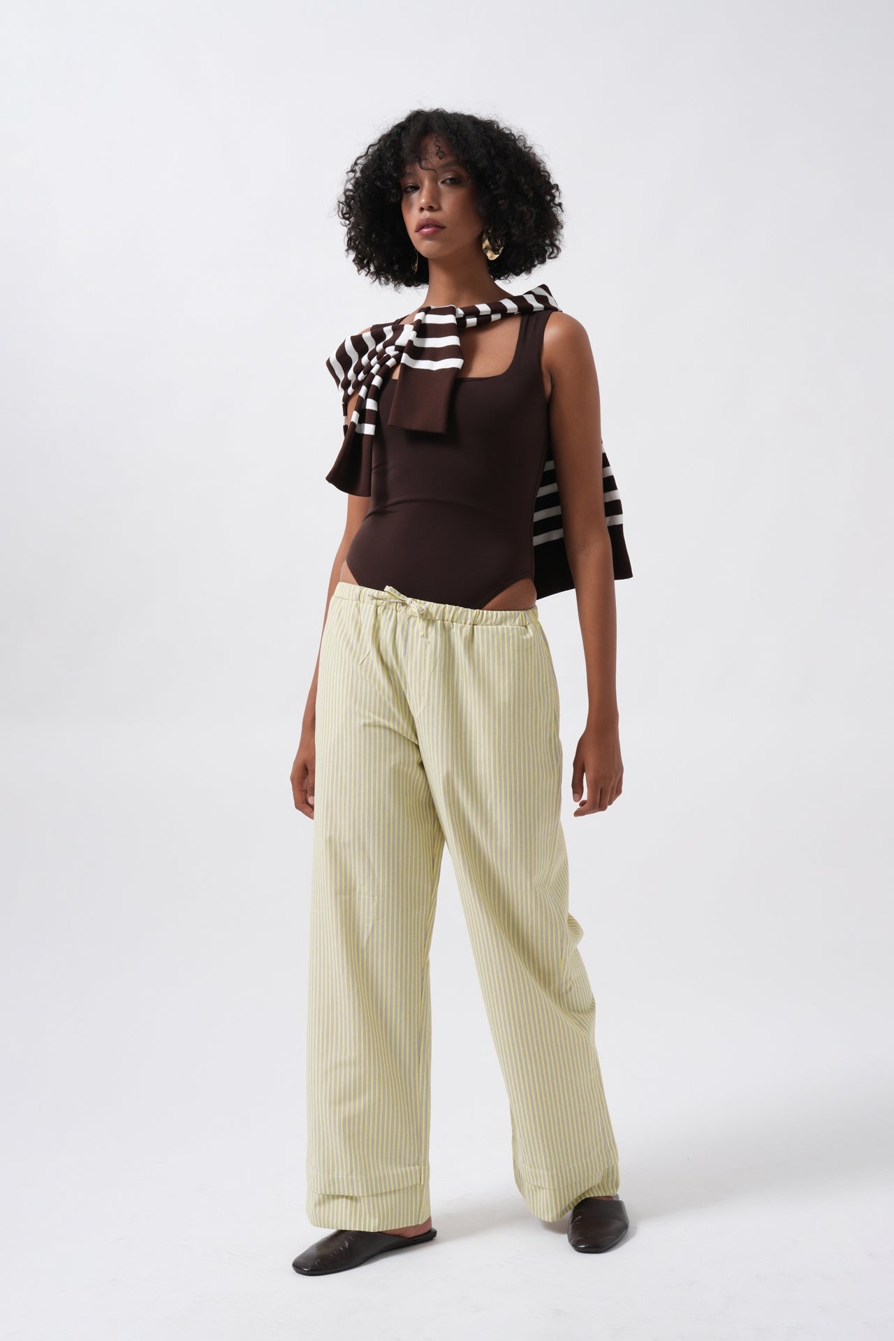 Striped Elastic Waist Yellow Pants