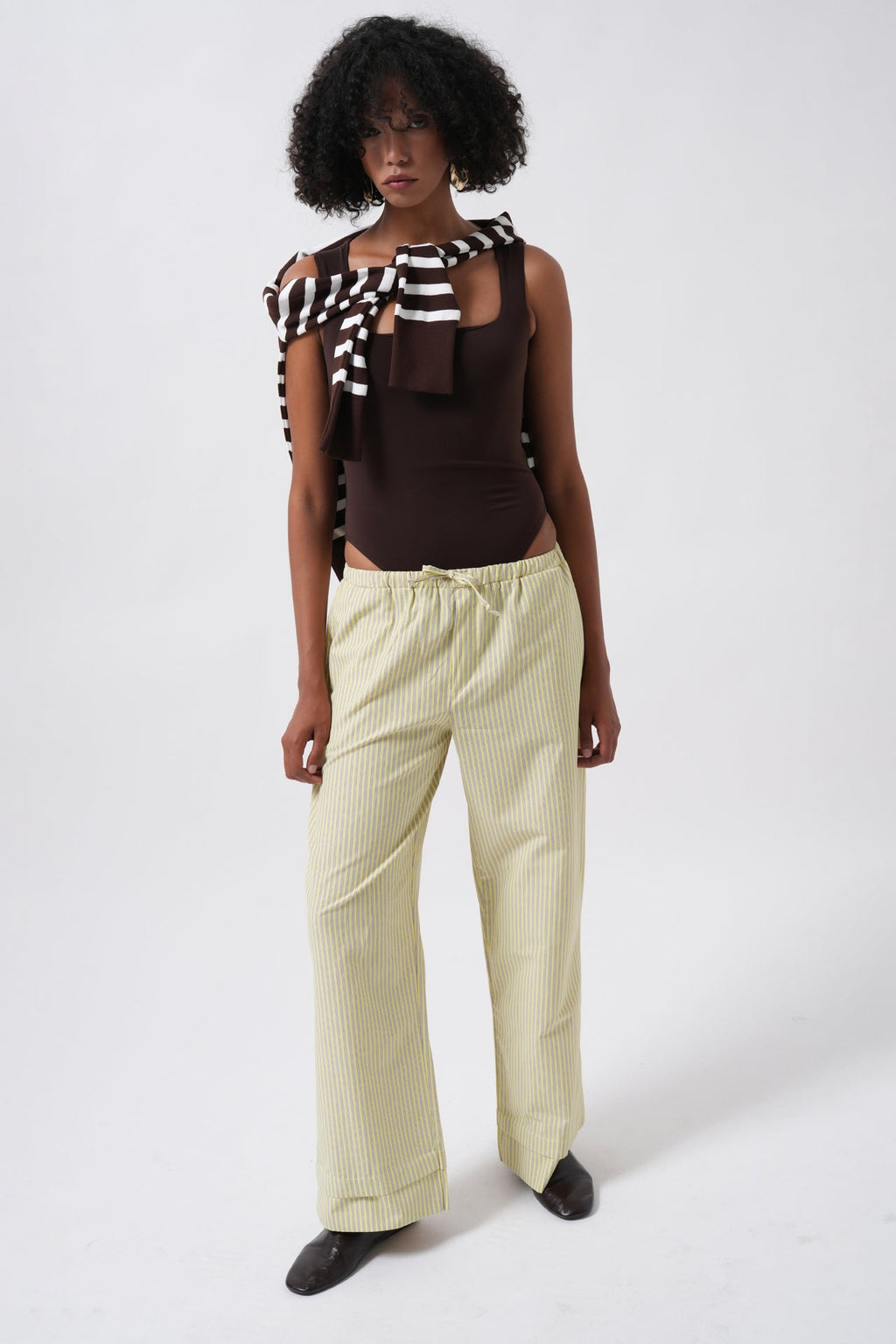 Striped Elastic Waist Yellow Pants
