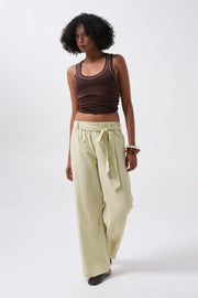 Striped Yellow Trousers with Belt Detail
