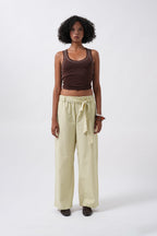 Sash Detail Striped Yellow Pants