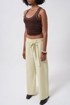 Sash Detail Striped Yellow Pants