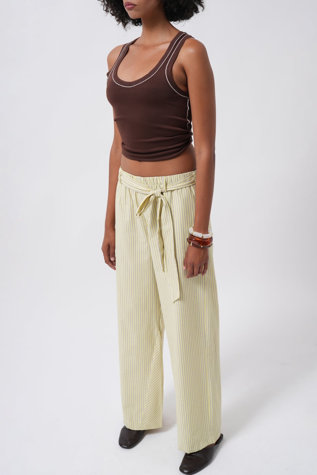 Sash Detail Striped Yellow Pants