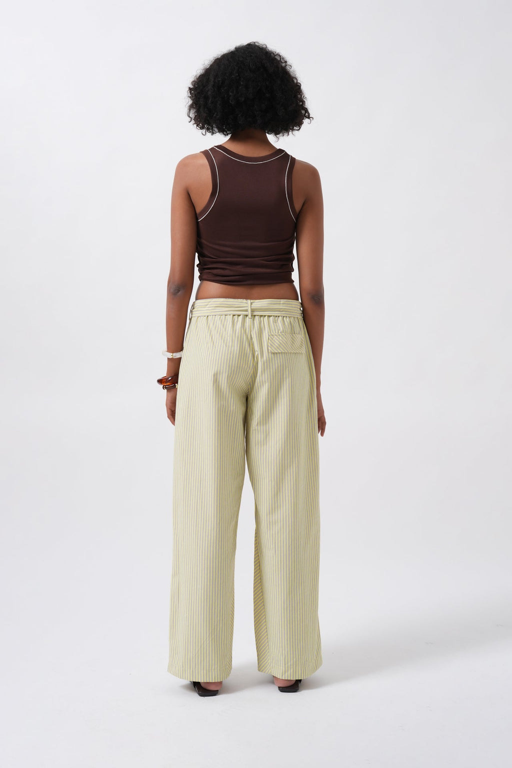 Sash Detail Striped Yellow Pants