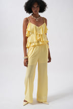 Wide Leg Lined Tulle Yellow Pants