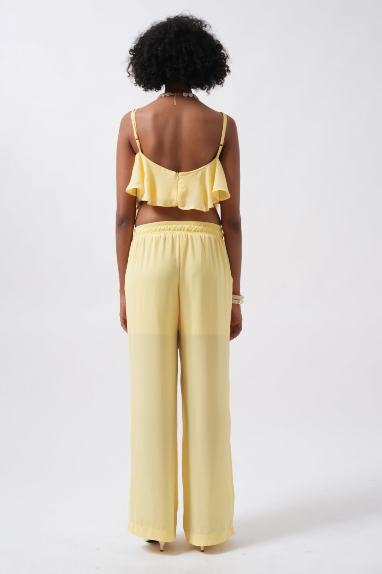 Wide Leg Lined Tulle Yellow Pants