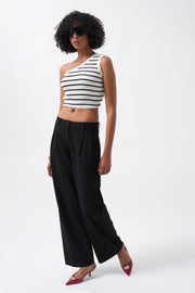 Double Pleated Wide Leg Black Trousers